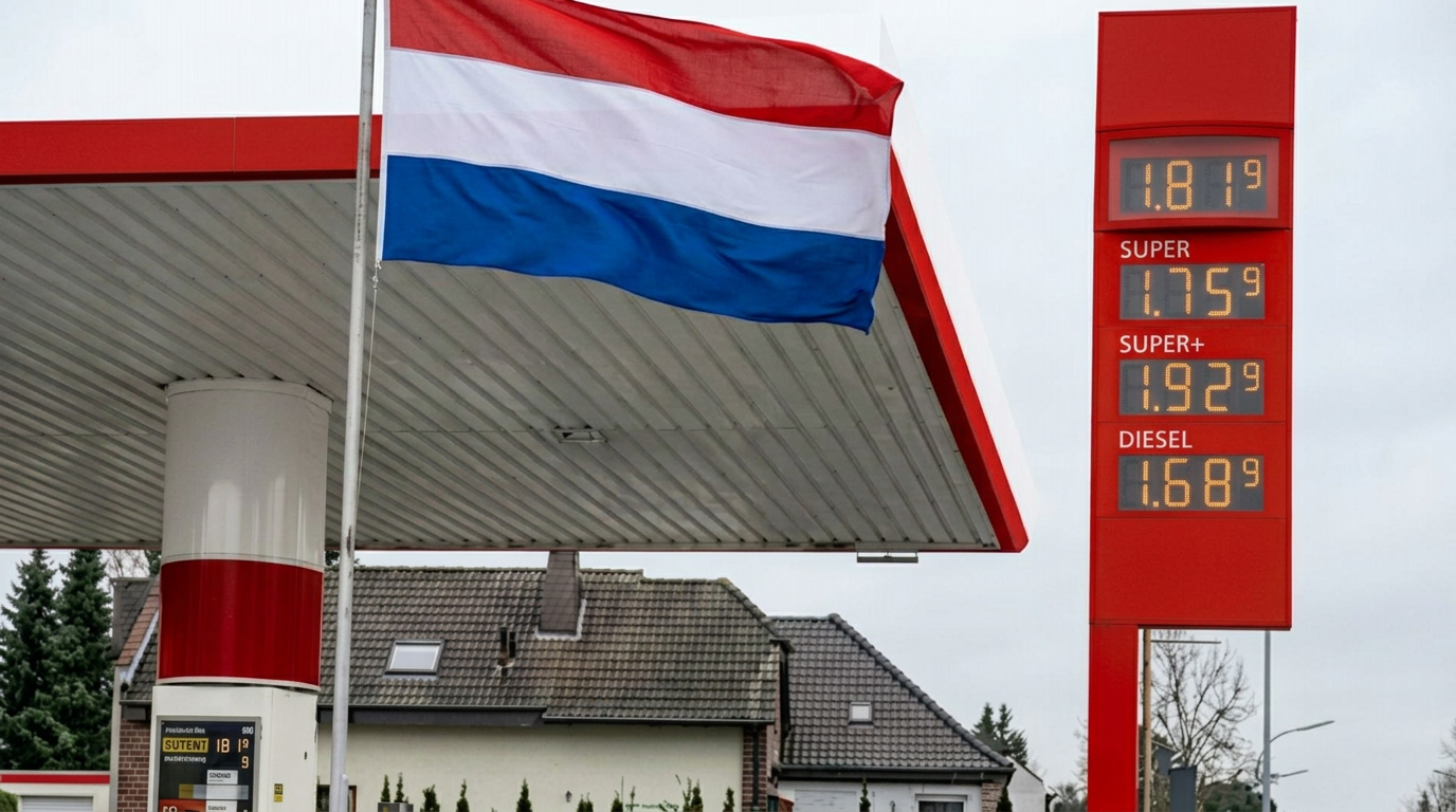 Tankstation met hoge brandstofprijzen in Nederland